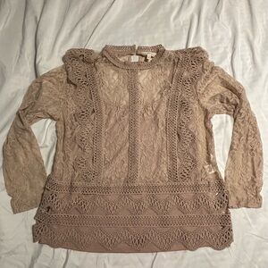 Adiva Nude Color Lace Top With Cami Women’s L Party Business Sexy Versatile Boho